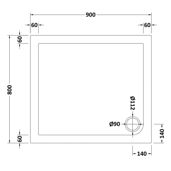 Nuie Rectangular Shower Tray 900 x 800mm