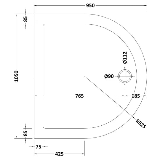 Nuie D Shape Shower Tray 1050 x 950mm