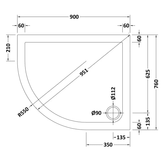 Nuie Offset Quadrant Shower Tray 900 x 760mm LH