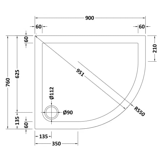 Nuie Offset Quadrant Shower Tray 900 x 760mm RH