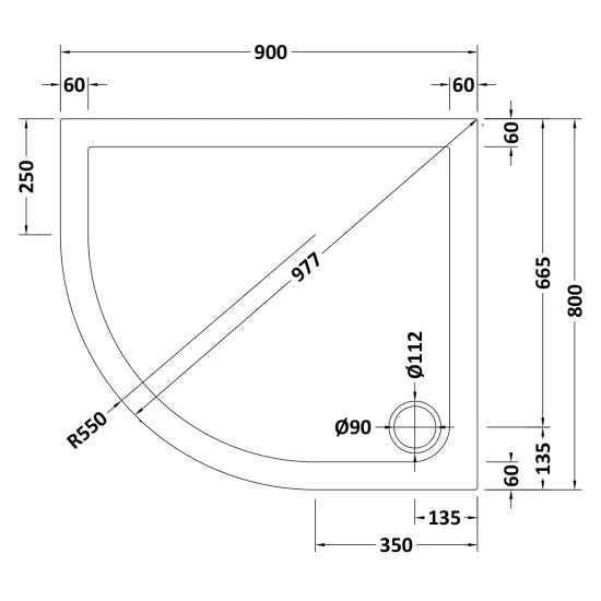 Nuie Offset Quad Shower Tray LH 900 x 800mm