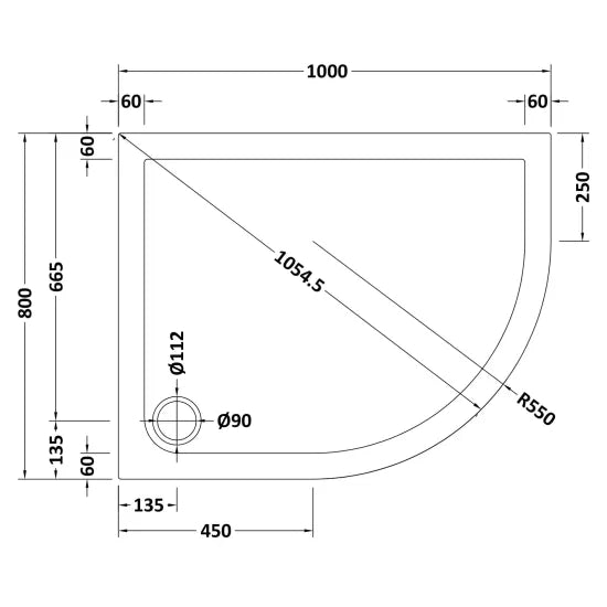 Nuie Offset Quad Shower Tray RH 1000 x 800mm