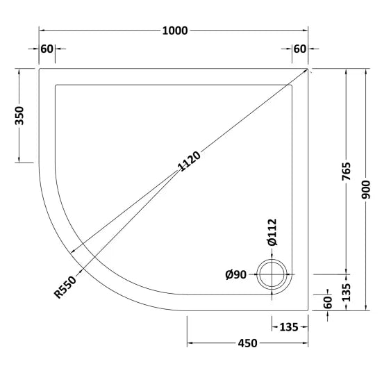 Nuie Offset Quad Shower Tray 1000 x 900mm LH