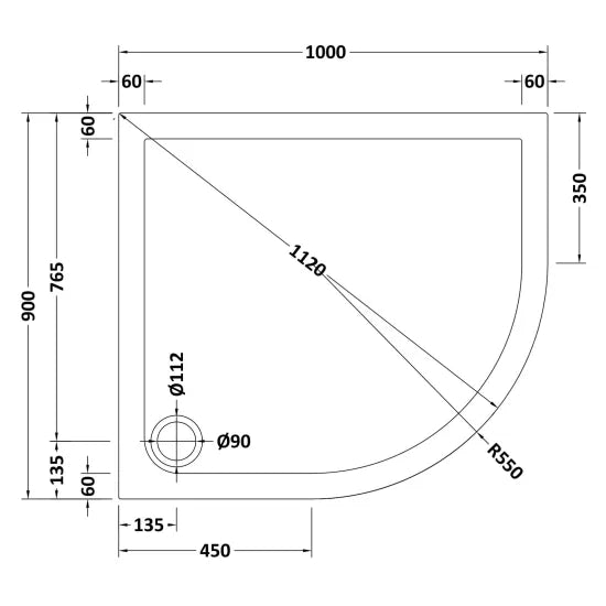 Nuie Offset Quad Shower Tray 1000 x 900mm RH