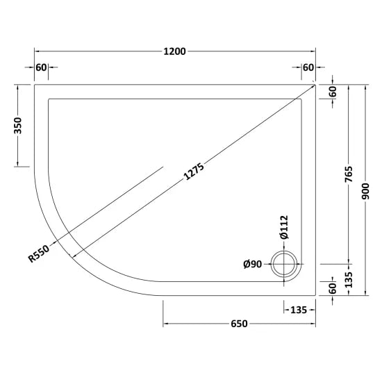 Nuie Offset Quad Shower Tray LH 1200 x 900mm