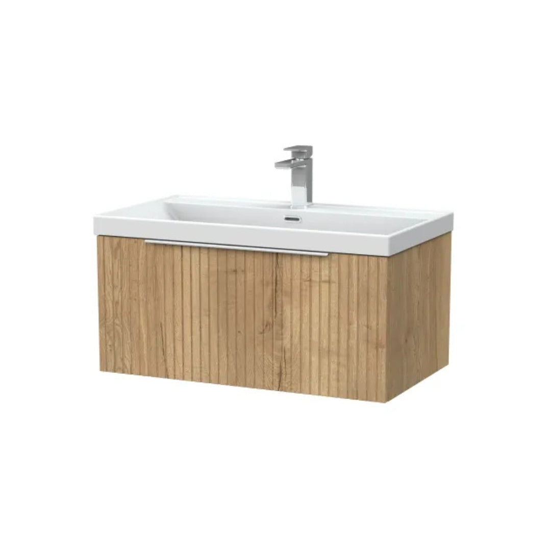 nuie lux Flume 800mm Autumn Oak Wall Hung Vanity Unit - Square Basin