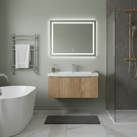 nuie lux Flume 800mm Autumn Oak Wall Hung Vanity Unit - Square Basin