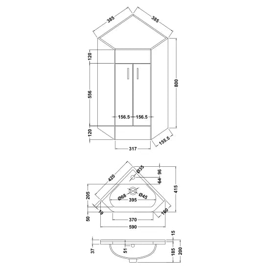 nuie 2 door corner cabinet basinnvc180a, Nuie, Sink Vanity Unit, Basin Unit, 2