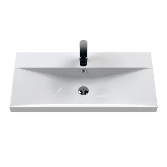 Nuie Deco 800mm Satin Blue Wall Hung 2 Drawer Vanity & Thin Edge Basin