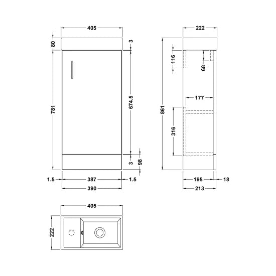 nuie 400mm floor standing vanity basinnvx192, Nuie, Sink Vanity Unit, Basin Unit, 4