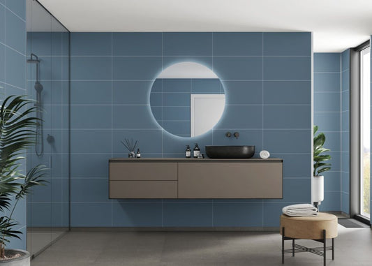 Fibo contemporary dusty blue tile effect pk 2, Fibo Panels,  Plywood Wet Wall Panels, 1