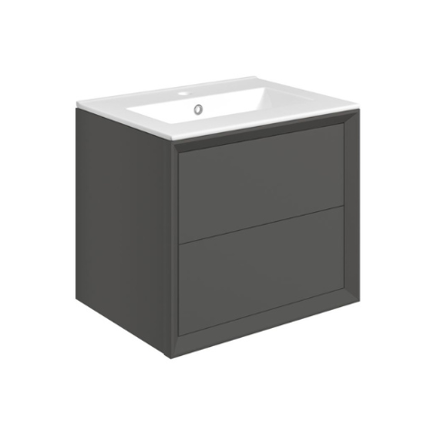 Paris 615mm Wall Hung 2 Drawer Basin Unit & Basin - Matt Clay