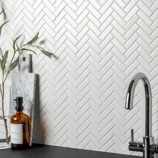 Pixel White Herringbone Matt 316x277 (Price Per sheet) Tiles