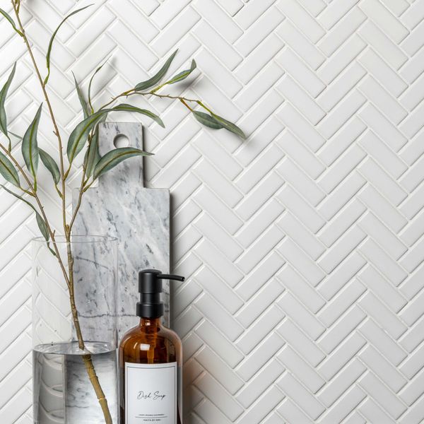 Pixel White Herringbone Matt 316x277 (Price Per sheet) Tiles