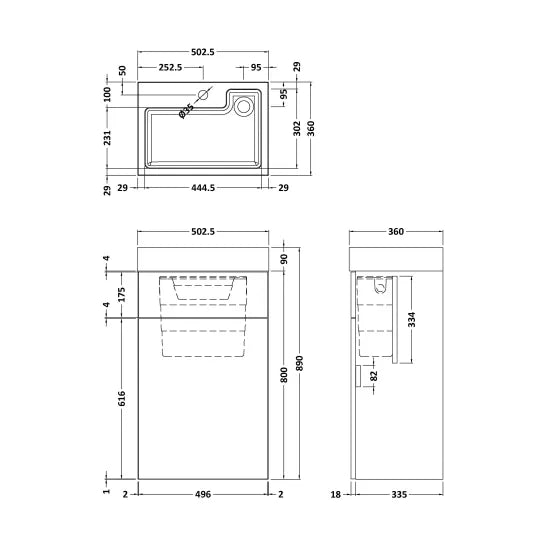 Nuie Athena Gloss Grey 500mm Basin & Toilet Unit Combination with Cistern