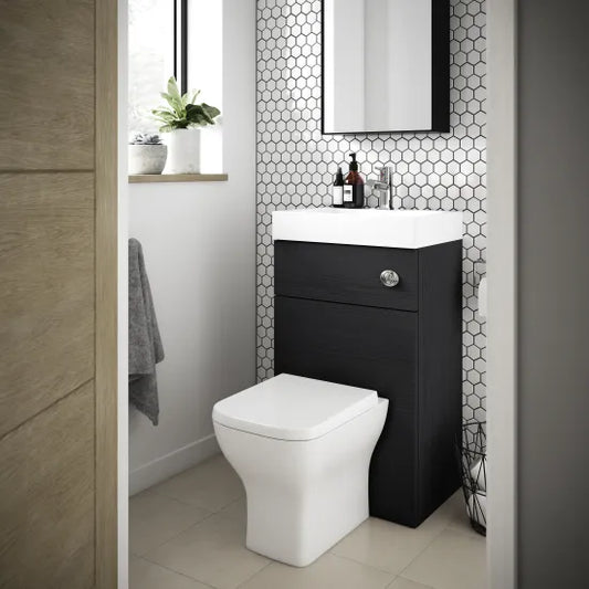 Nuie Athena Charcoal Black 500mm Basin & Toilet Unit Combination with Cistern