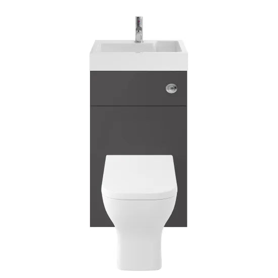 Nuie Athena Gloss Grey 500mm Basin & Toilet Unit Combination with Cistern