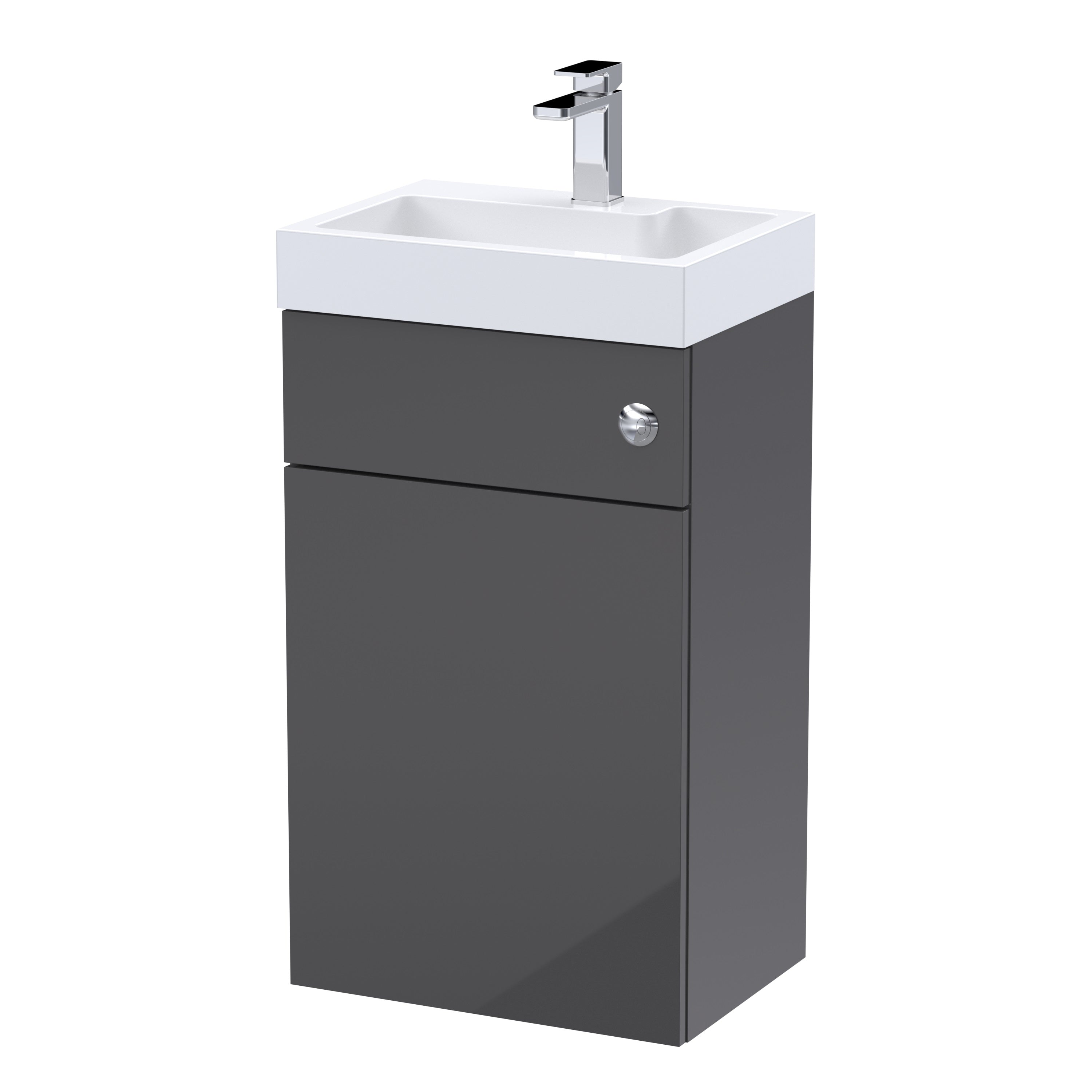 Nuie Athena Gloss Grey 500mm Basin & Toilet Unit Combination with Cistern