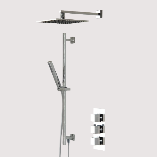 Raul Square Shower Pack Two Outlet, Riser & Overhead Kit