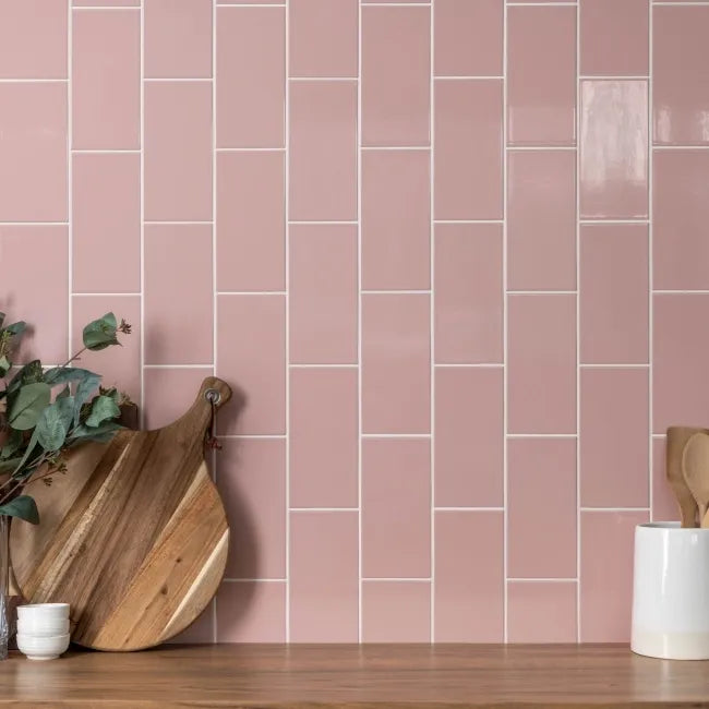 Monocolour Rosa Pink Flat Gloss Metro Tiles 200x100mm