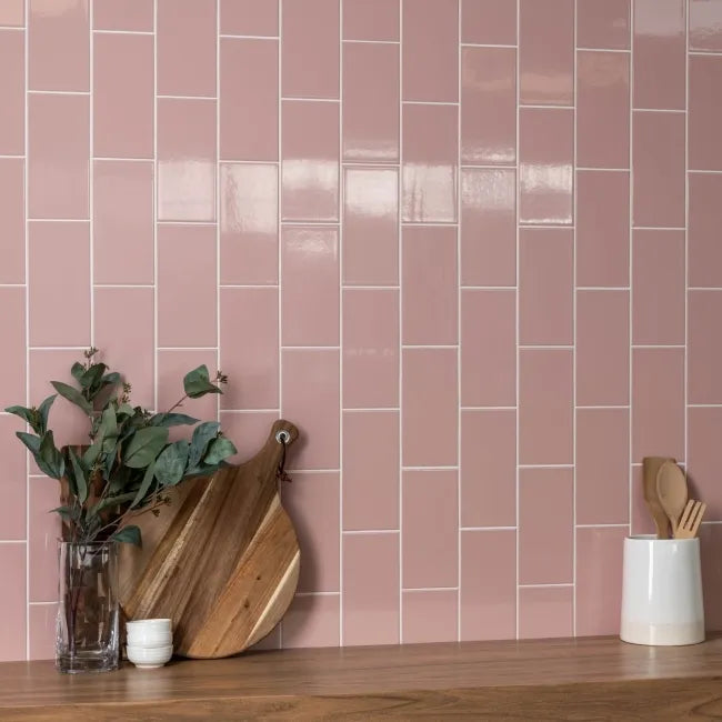 Monocolour Rosa Pink Flat Gloss Metro Tiles 200x100mm