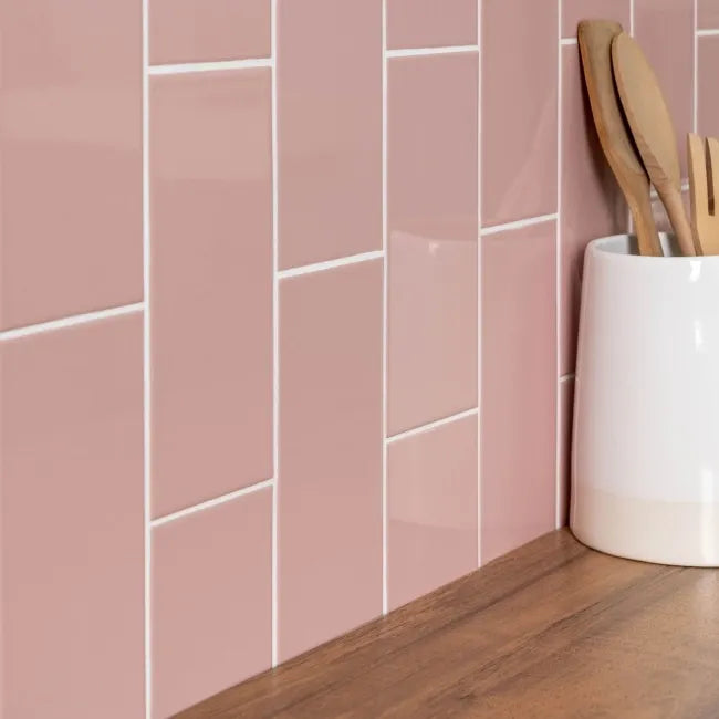 Monocolour Rosa Pink Flat Gloss Metro Tiles 200x100mm