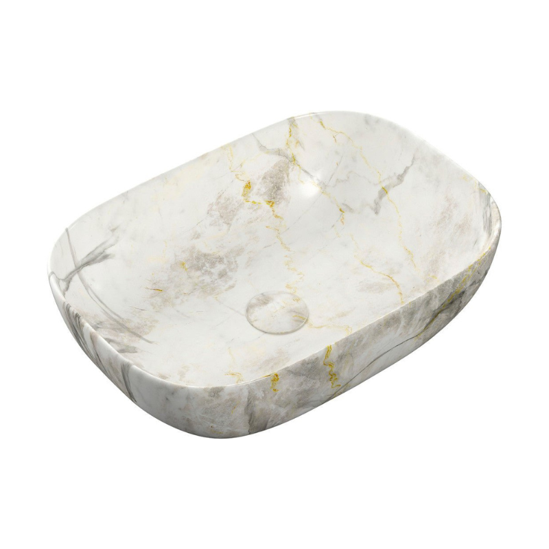 Rome White Marble Effect Ceramic Washbowl 460x330mm