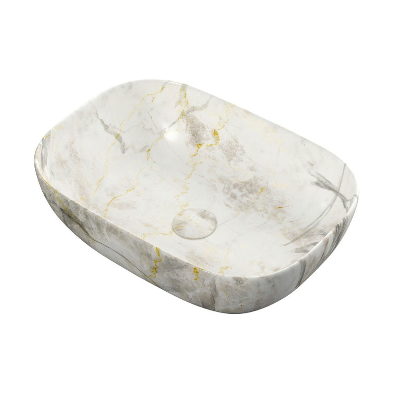 Rome White Marble Effect Ceramic Washbowl 460x330mm