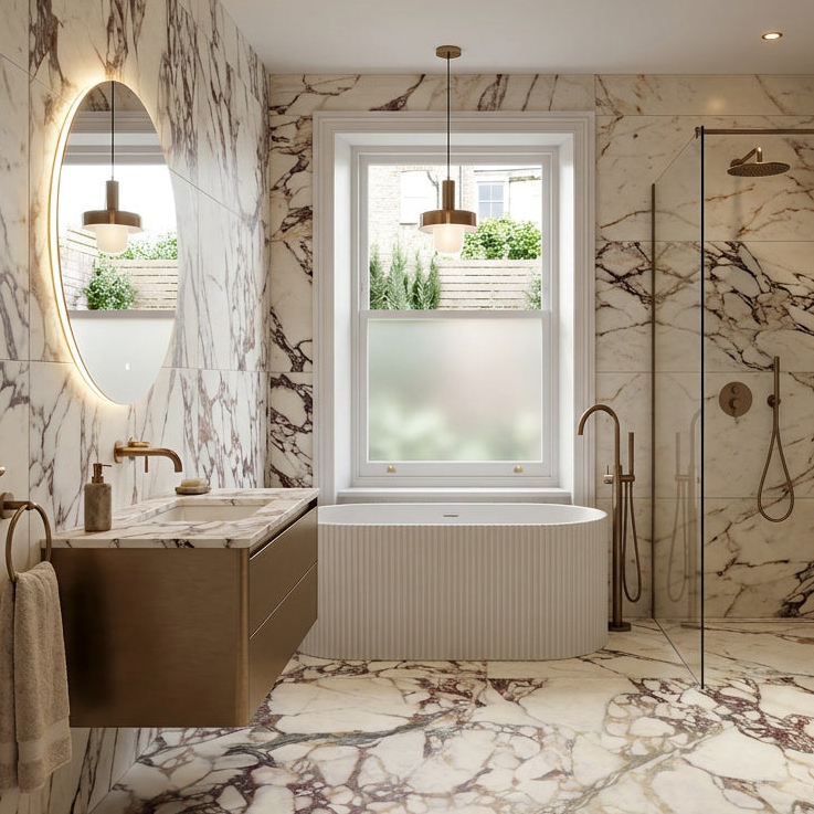 Calacatta Royale Viola Marble Effect Matt Porcelain 1200x600mm Tile