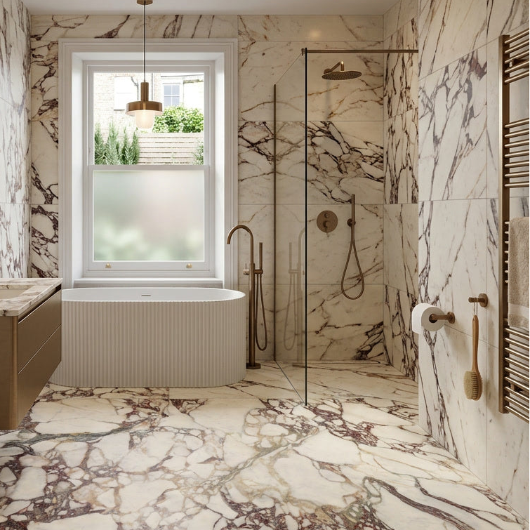 Calacatta Royale Viola Marble Effect Matt Porcelain 1200x600mm Tile