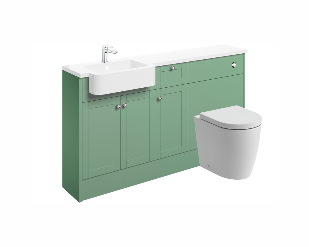 Sabrina 1542mm Basin  WC & 1 Drawer  1 Door Unit Pack (LH) - Matt Sage Green