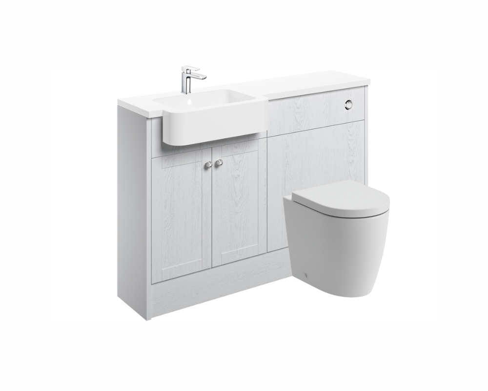 Sabrina 1242mm Basin & WC Unit Pack (LH) - Satin White Ash