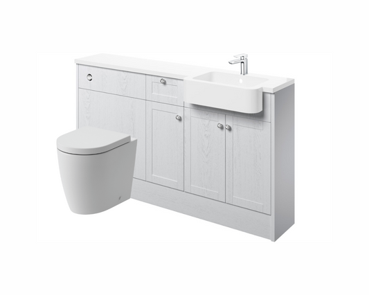 Sabrina 1542mm Basin  WC & 1 Drawer  1 Door Unit Pack (RH) - Satin White Ash