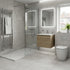 Modern bathroom with shower, sink, and toilet