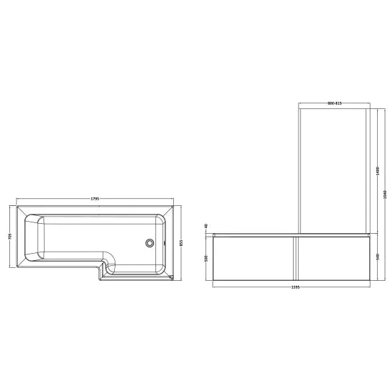 Nuie 1800mm Right Hand Square Shower Bath Set