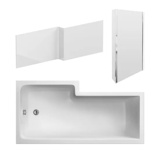 Nuie 1800mm Right Hand Square Shower Bath Set