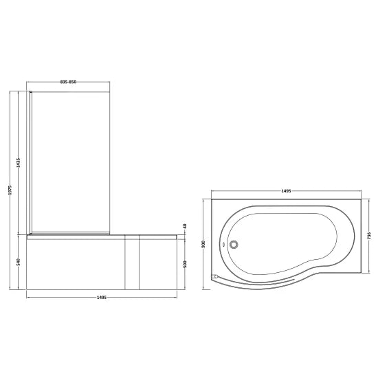 Nuie 1500mm B Shaped Left Hand Bath Set