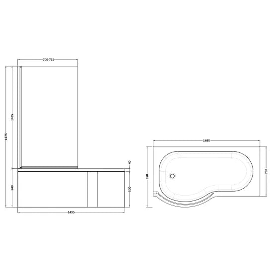 Nuie 1500mm Left Hand P-Shaped Bath Set