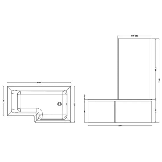 Nuie 1500mm Right Hand Square Shower Bath Set