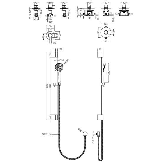 Nuie Arvan 1 Shower Outlet Bundle Round