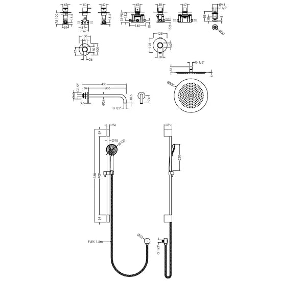 Nuie 3 Outlet Arvan Bundle With Stop Taps Chrome