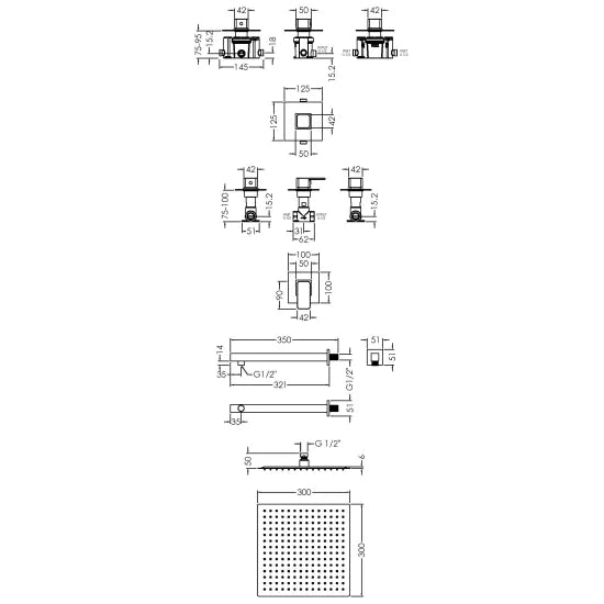 Nuie Windon 1 Shower Outlet Bundle Square