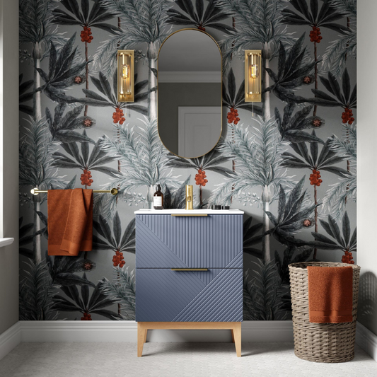 skanda 615mm basin unit basin matt smoke blue with gold handles, Alessio, Sink Vanity Unit, Basin Unit, 1