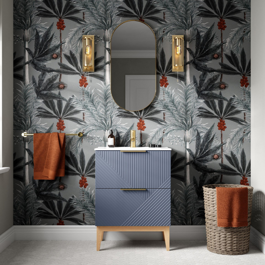 Skanda 615mm Basin Unit & Basin - Matt Smoke Blue with Gold Handles