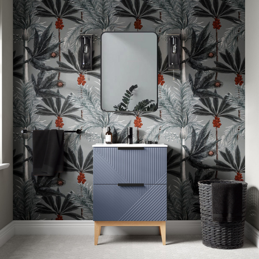 skanda 615mm basin unit basin matt smoke blue with black handles, Alessio, Sink Vanity Unit, Basin Unit, 1