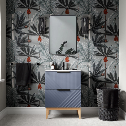 Skanda 615mm Basin Unit & Basin - Matt Smoke Blue with Black Handles