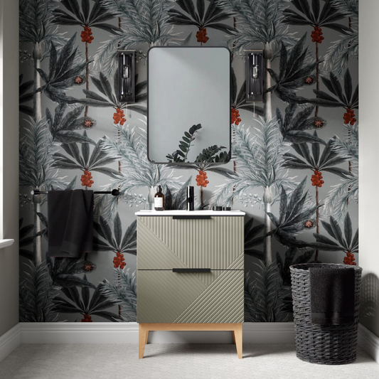 skanda 615mm basin unit basin matt oat with black handles, Alessio, Sink Vanity Unit, Basin Unit, 1