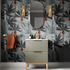 skanda 615mm basin unit basin matt oat with gold handles, Alessio, Sink Vanity Unit, Basin Unit, 1