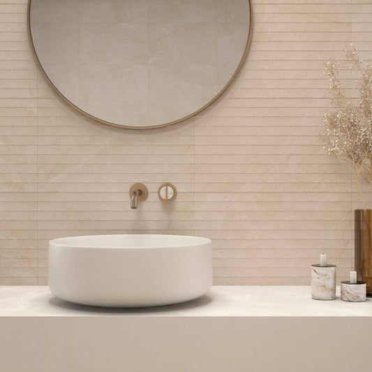 Artan Cream Decor Matt Stone Effect Wall Tiles 550x330mm