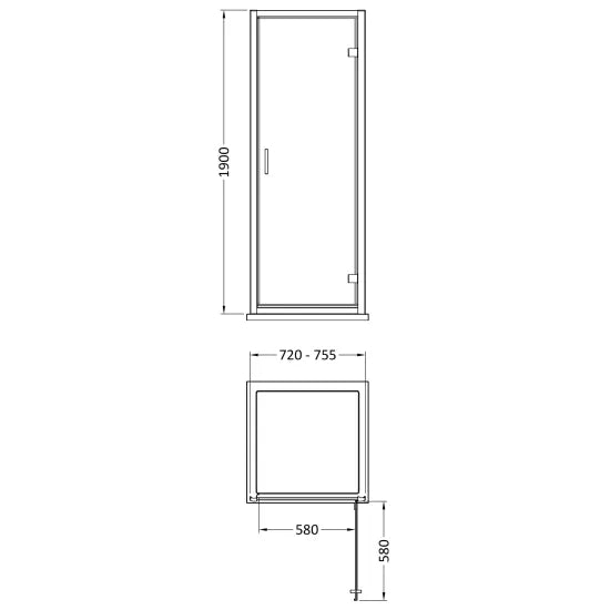 Nuie 1900 x 760mm Hinged Shower Door